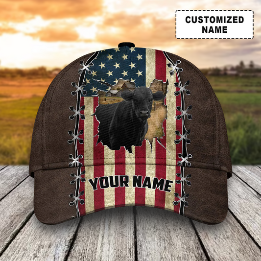Customized Black Angus Cattle Cow Caps, Black Angus And American Flag Hats, Best Dairy Farm Hat For Men Women Farmer