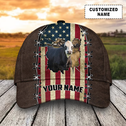 Customized Black Baldy Cattle Cow Caps, Black Baldy And American Flag Hats, Best Dairy Farm Hat For Men Women Farmer