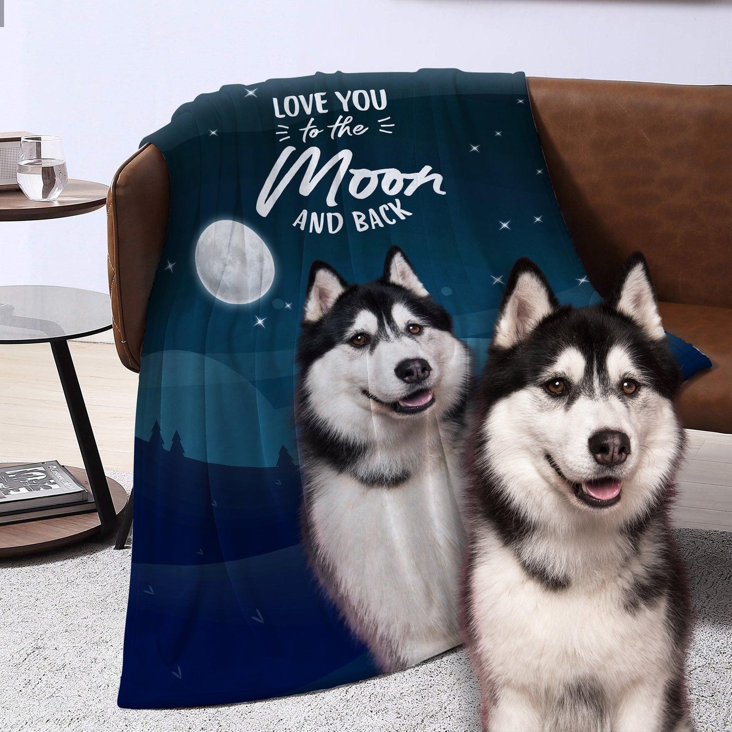 Customized Blanket With Pet Face - Love You To The Moon And Back Custom Pet Blanket - Gift For Pet Lovers, Puppy Lovers, Members Family - Amzanimalsgift