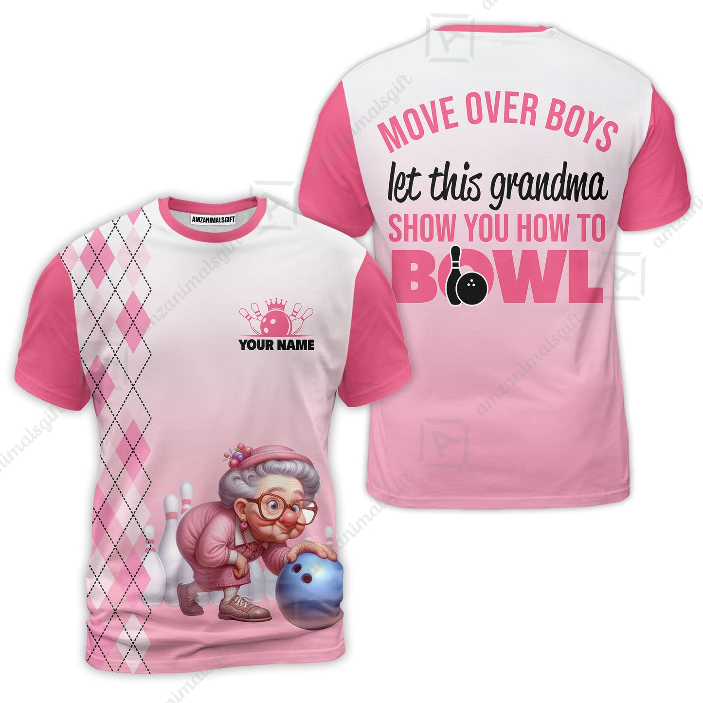 Customized Bowling Grandma T-Shirt, Bowling Grandma Pink Style Let This Grandma Show You How To Bowl T-Shirt