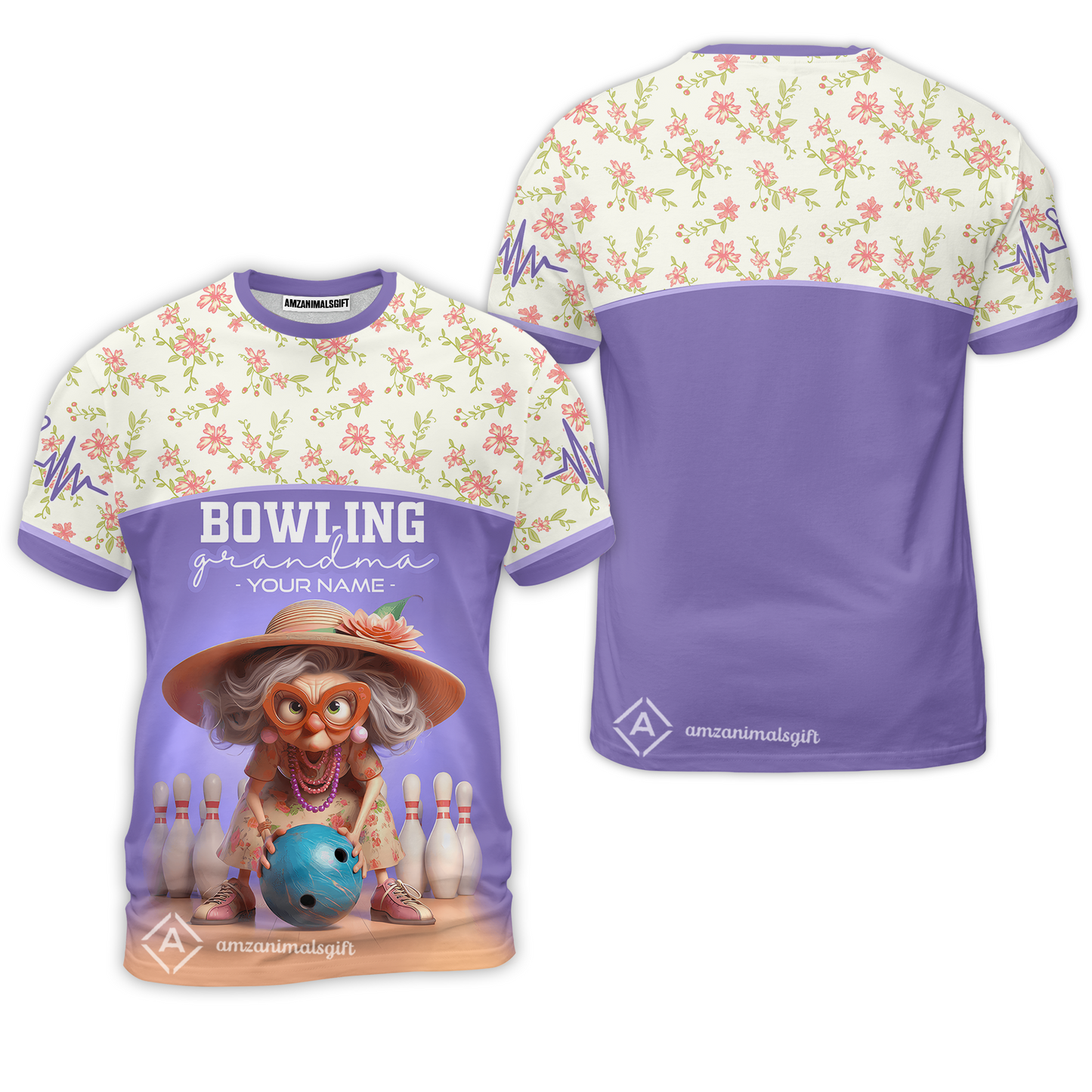 Customized Bowling Grandma T-Shirt, Bowling Grandma Purple Style Personalized Name Polo Shirt For Grandmother, Gigi, Bowlers