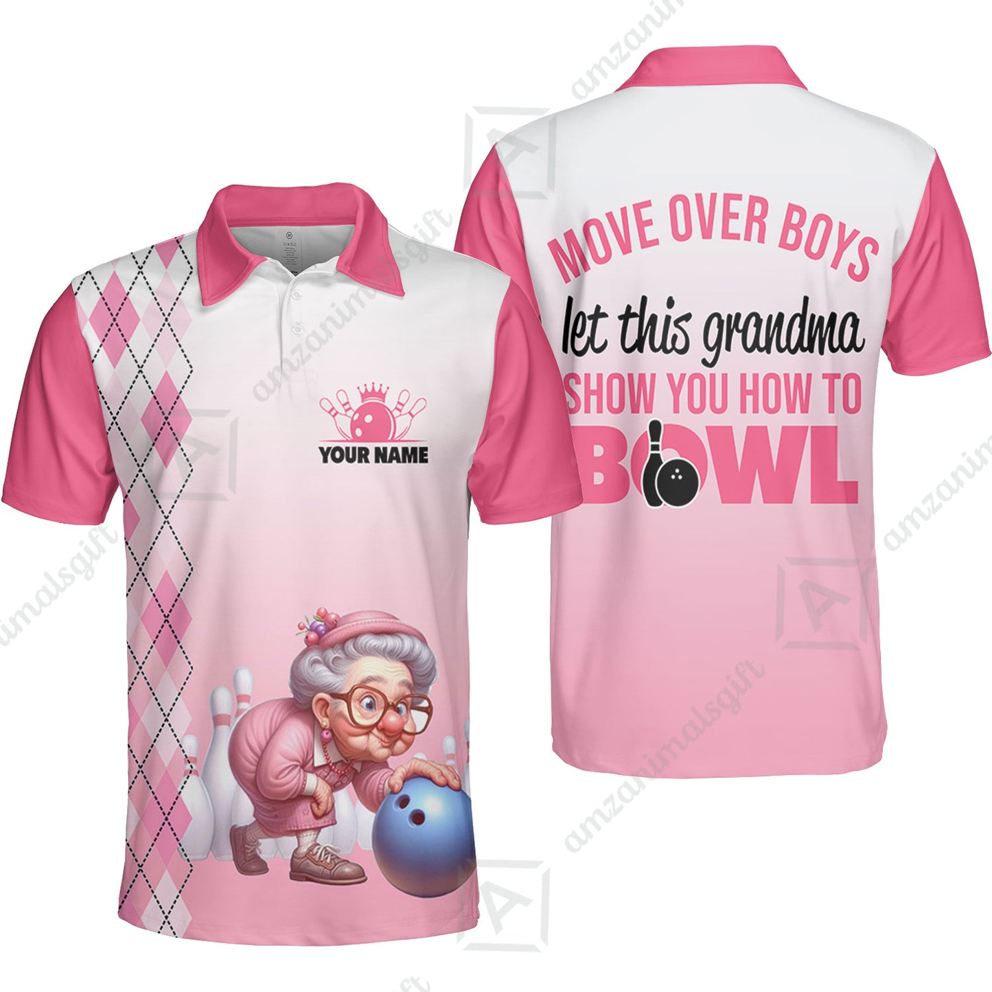 Customized Bowling Grandma Unisex Polo Shirt, Bowling Grandma Pink Style Let This Grandma Show You How To Bowl Polo Shirt