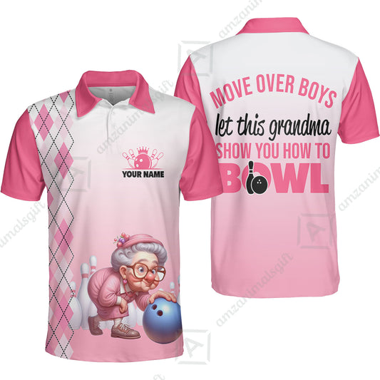 Customized Bowling Grandma Unisex Polo Shirt, Bowling Grandma Pink Style Let This Grandma Show You How To Bowl Polo Shirt