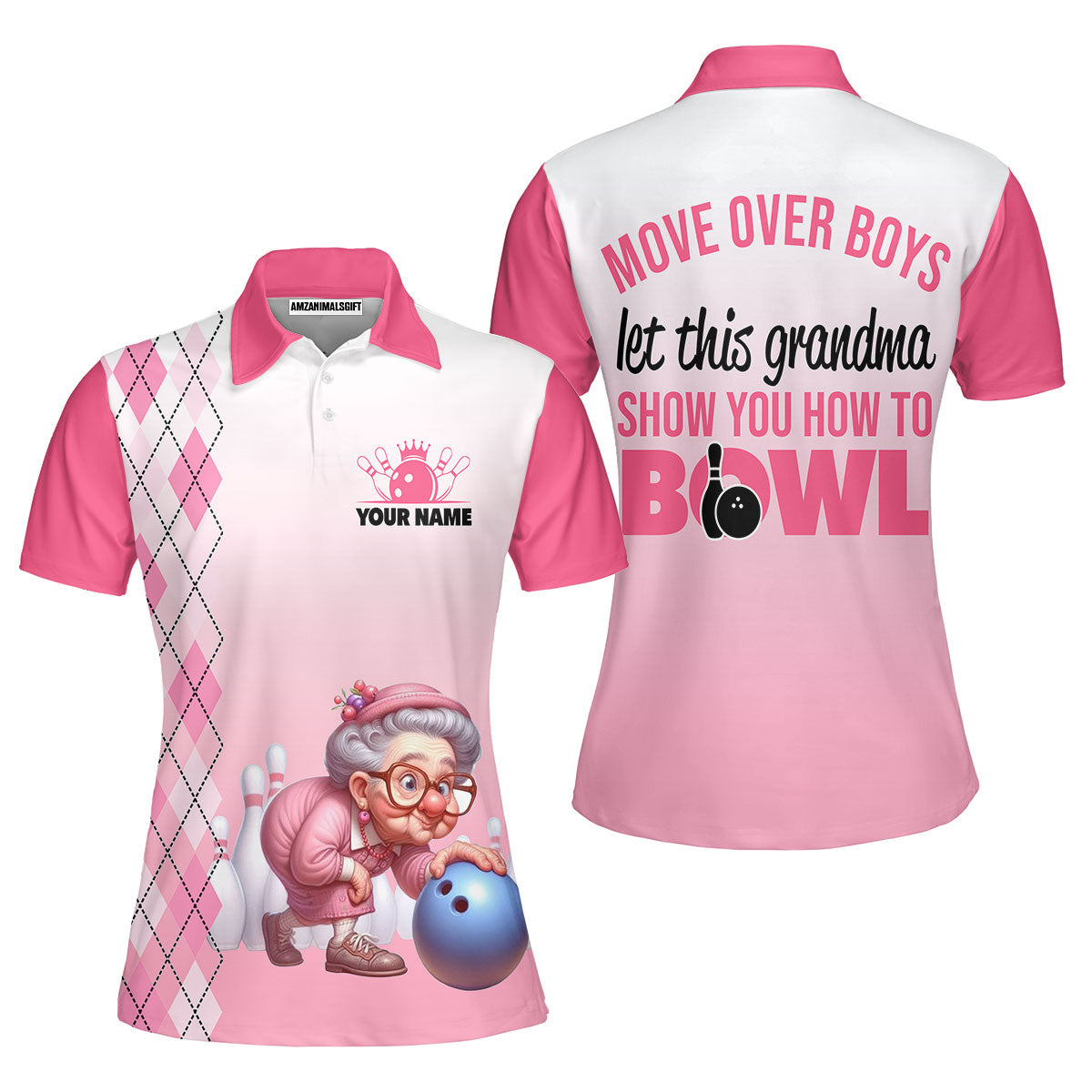 Customized Bowling Grandma Women Polo Shirt, Bowling Grandma Pink Style Let This Grandma Show You How To Bowl