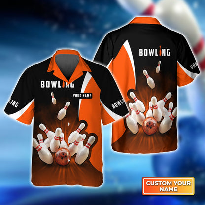 Customized Bowling Women Polo Shirt, Ten Pin Strike Bowling Personalized Orange Black Shirt For Friend, Family, Bowling Players
