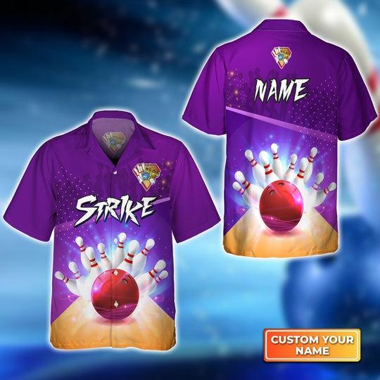 Customized Bowling Hawaiian Shirts, Bowling Strike Pin And Red Ball Personalized Aloha Shirts - Gift For Bowling Lovers, Bowling Players - Amzanimalsgift