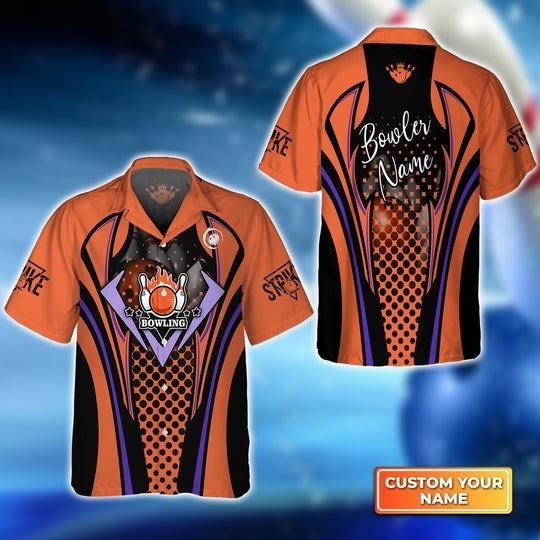 Customized Bowling Hawaiian Shirts, Orange Pattern Personalized Aloha Shirts - Gift For Bowling Lovers, Bowling Players, Bowling Team - Amzanimalsgift