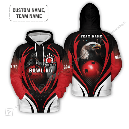 Customized Bowling Hoodie, Eagle Bowling Team Ten Pin  Personalized Red Black Shirt For Friend, Family, Bowling Players