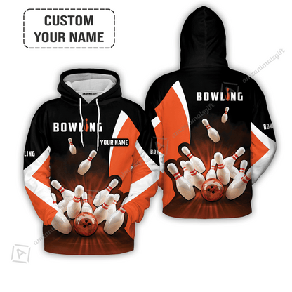 Bowling Hawaiian Shirt Custom Name - Perfect Orange Strike Bowling Personalized Aloha Hawaiian Shirt - Gift For Friend, Family, Bowling Lovers