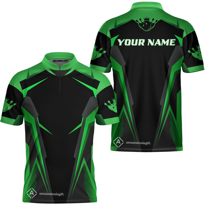 Customized Bowling Polo Shirt, Black And Green Bowling Polo Shirt, Perfect Outfit For Bowlers