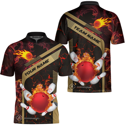 Customized Bowling Jersey, Bowling In Flaming With Magna Pattern Quarter-Zip Stand Collar Uniform For Bowlers