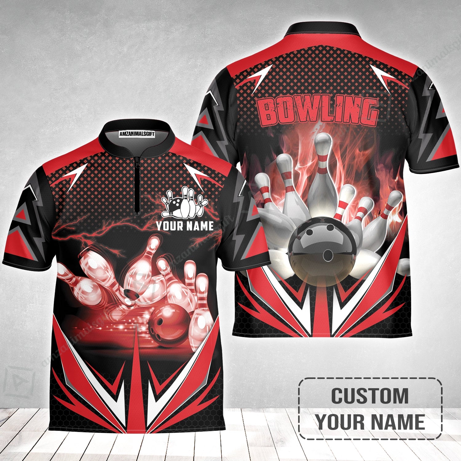 Customized Bowling Red Fire Jersey For Bowling Players, Bowling Team Uniform Shirts, Gift For Men, Bowling Lovers, Bowlers