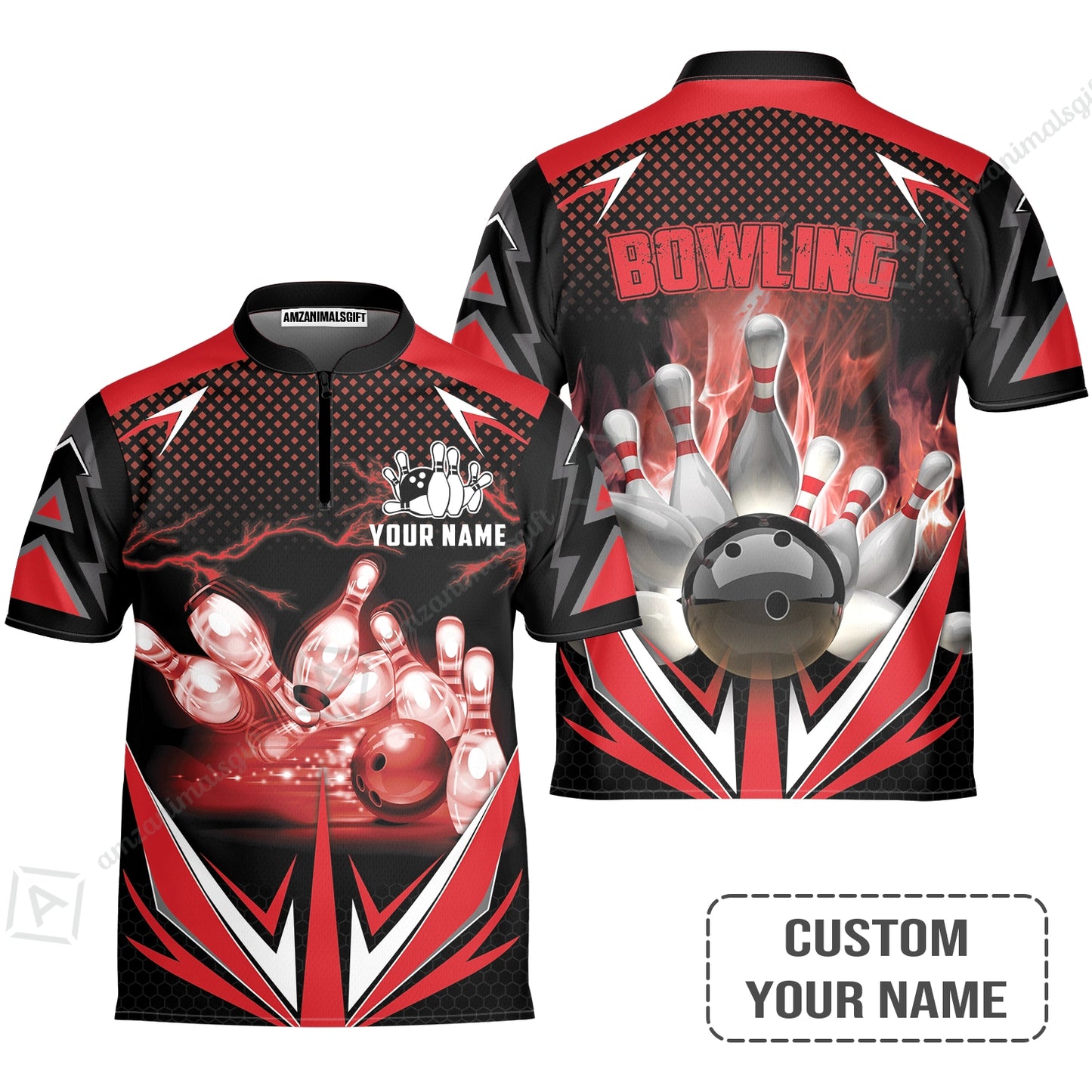 Customized Bowling Red Fire Women Polo Shirt For Bowling Players, Bowling Team Uniform Shirts, Gift For Men, Bowling Lovers, Bowlers