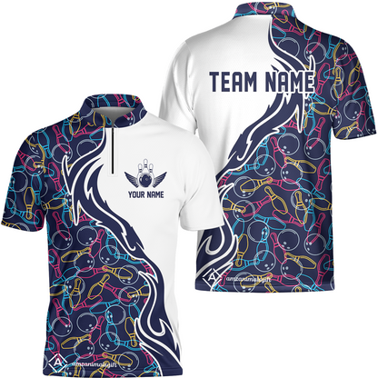 Customized Bowling Button Up Shirt, Skittles And Balls Outline Bowling Pattern Hawaiian Shirt Custom Name For Bowlers