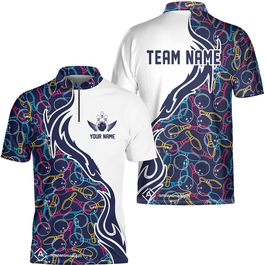 Customized Bowling Jersey Skittles And Balls Outline Bowling Pattern Custom Name And Team Name For Bowlers