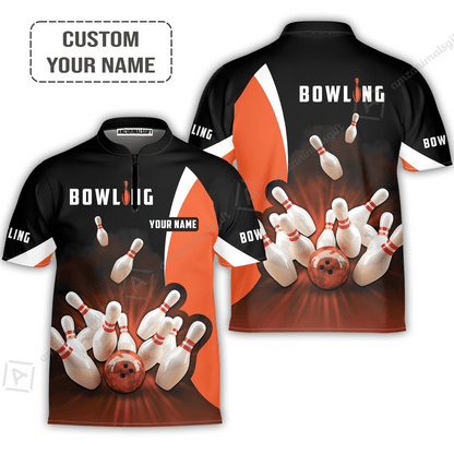 Bowling Hawaiian Shirt Custom Name - Perfect Orange Strike Bowling Personalized Aloha Hawaiian Shirt - Gift For Friend, Family, Bowling Lovers
