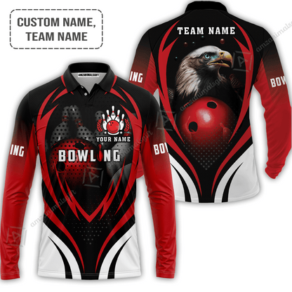 Bowling Hawaiian Shirt Custom Name - Eagle Bowling Team With Red Ball Personalized Aloha Hawaiian Shirt - Gift For Friend, Family, Bowling Lovers