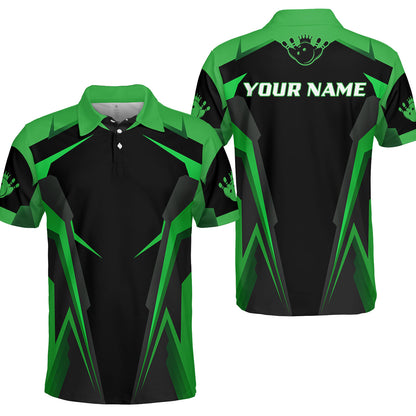Customized Bowling Polo Shirt, Black And Green Bowling Polo Shirt, Perfect Outfit For Bowlers