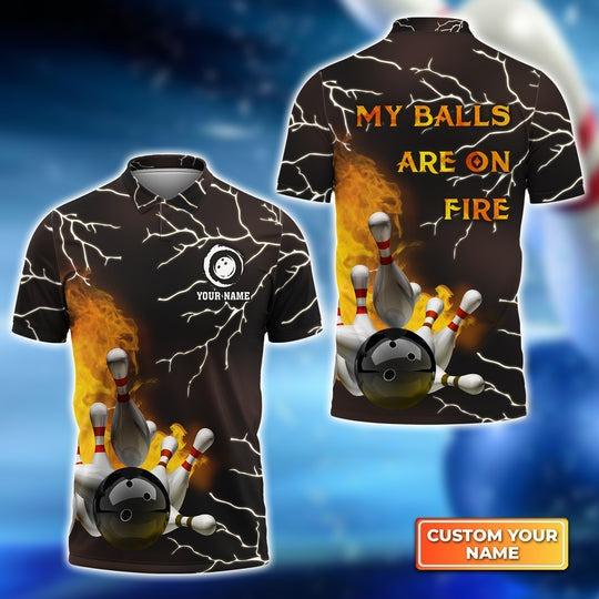 Customized Bowling Polo Shirt, Bowling My Balls Are On Fire Personalized Bowling Polo Shirt For Men - Gift For Bowlers, Bowling Lovers, Bowling Team - Amzanimalsgift