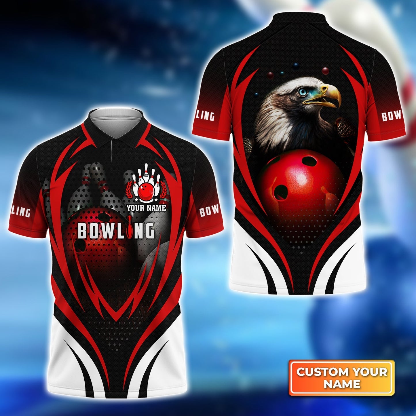 Customized Bowling Hoodie, Eagle Bowling Team Ten Pin  Personalized Red Black Shirt For Friend, Family, Bowling Players