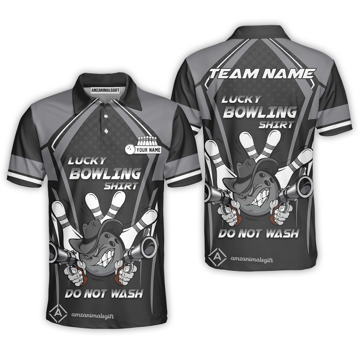 Customized Bowling Polo Shirt Lucky Bowling Shirt Do Not Wash Bowling Ball Aiming Guns, Personalized Name Polo Shirt