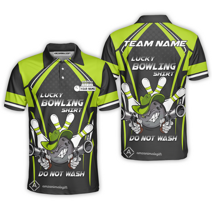 Customized Bowling Polo Shirt Lucky Bowling Shirt Do Not Wash Bowling Ball Aiming Guns, Personalized Name Polo Shirt