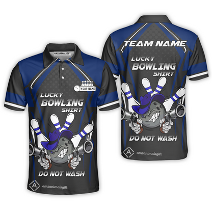 Customized Bowling Polo Shirt Lucky Bowling Shirt Do Not Wash Bowling Ball Aiming Guns, Personalized Name Polo Shirt