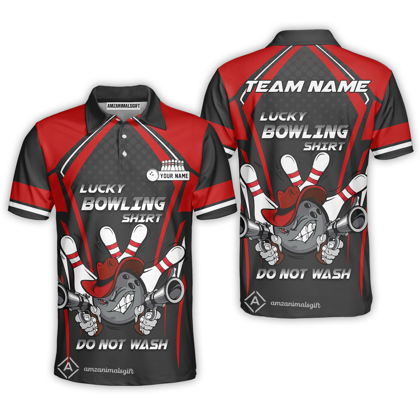Customized Bowling Polo Shirt Lucky Bowling Shirt Do Not Wash Bowling Ball Aiming Guns, Personalized Name Polo Shirt