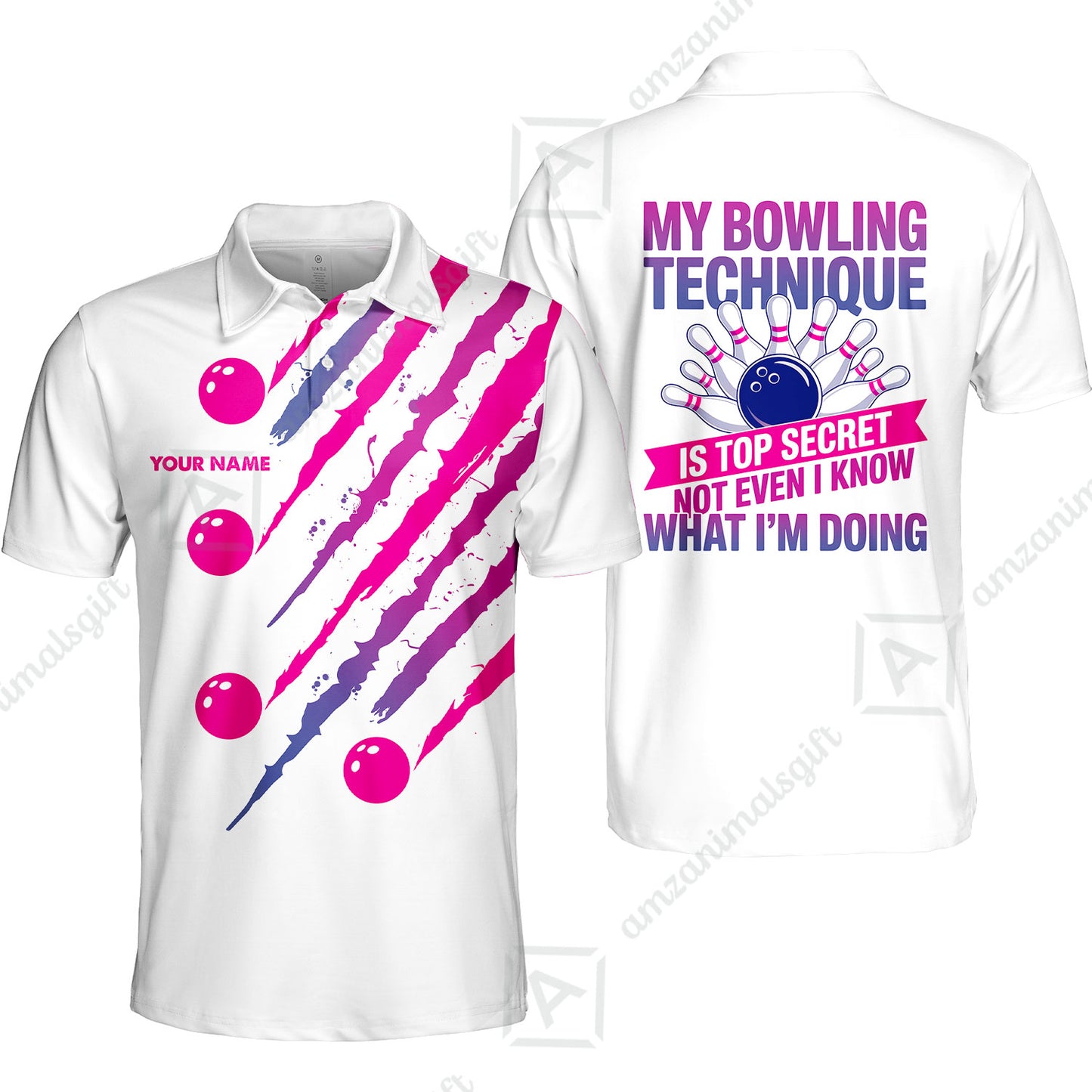 Customized Bowling Jersey, My Bowling Technique Is Top Secret - Personalized Name Stand Collar Quarter-zip Shirt