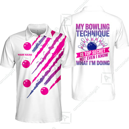 Customized Bowling Jersey, My Bowling Technique Is Top Secret - Personalized Name Stand Collar Quarter-zip Shirt