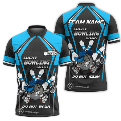 Customized Bowling Quarter-Zip Polo Shirt, Lucky Bowling Shirt Do Not Wash Bowling Ball Aiming Guns, Personalized Name Polo Shirt