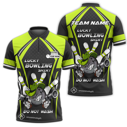 Customized Bowling Quarter-Zip Polo Shirt, Lucky Bowling Shirt Do Not Wash Bowling Ball Aiming Guns, Personalized Name Polo Shirt