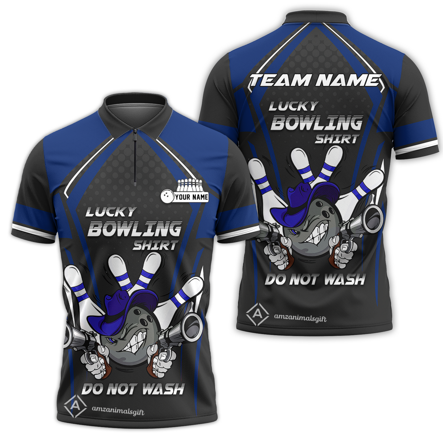 Customized Bowling Quarter-Zip Polo Shirt, Lucky Bowling Shirt Do Not Wash Bowling Ball Aiming Guns, Personalized Name Polo Shirt