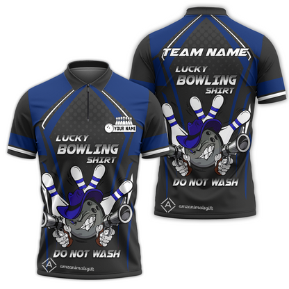 Customized Bowling Quarter-Zip Polo Shirt, Lucky Bowling Shirt Do Not Wash Bowling Ball Aiming Guns, Personalized Name Polo Shirt