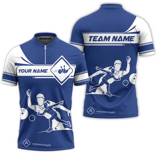 Customized Bowling Quarter-Zip Polo Shirt , Men And Women Playing Bowling Ball Quarter-Zip Polo Uniform Multicolor For Bowlers