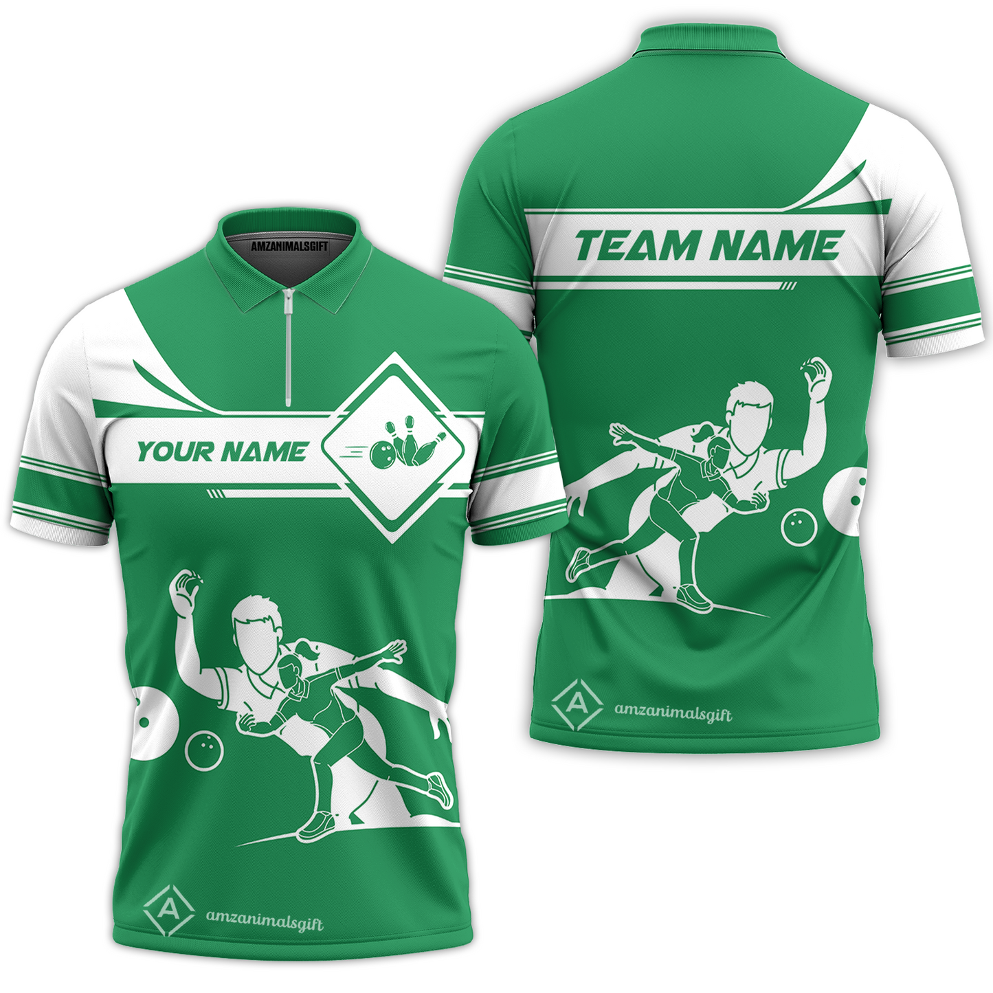 Customized Bowling Quarter-Zip Polo Shirt , Men And Women Playing Bowling Ball Quarter-Zip Polo Uniform Multicolor For Bowlers