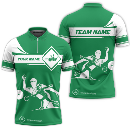 Customized Bowling Quarter-Zip Polo Shirt , Men And Women Playing Bowling Ball Quarter-Zip Polo Uniform Multicolor For Bowlers