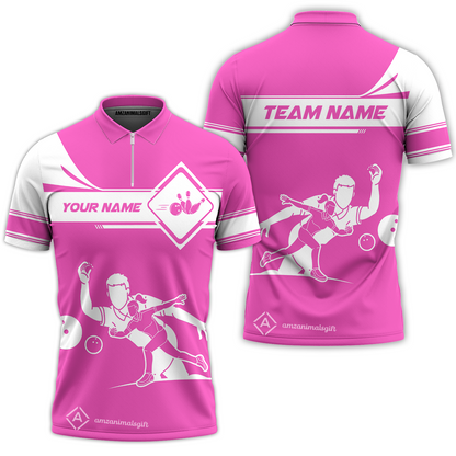 Customized Bowling Quarter-Zip Polo Shirt , Men And Women Playing Bowling Ball Quarter-Zip Polo Uniform Multicolor For Bowlers