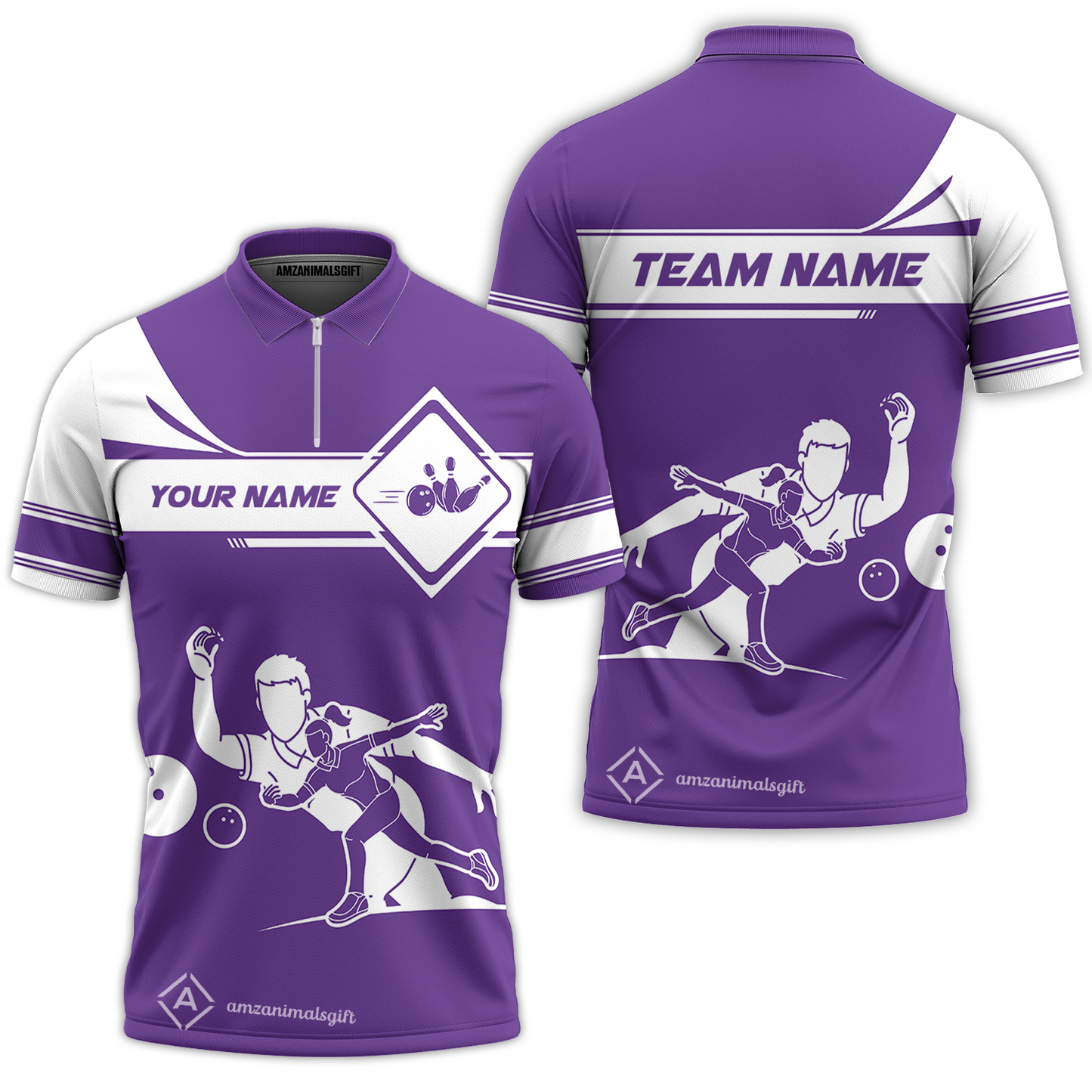 Customized Bowling Quarter-Zip Polo Shirt , Men And Women Playing Bowling Ball Quarter-Zip Polo Uniform Multicolor For Bowlers