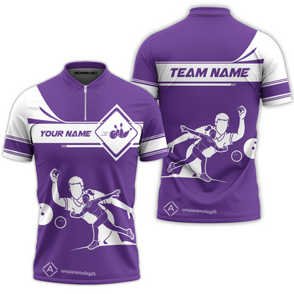 Customized Bowling Quarter-Zip Polo Shirt , Men And Women Playing Bowling Ball Quarter-Zip Polo Uniform Multicolor For Bowlers