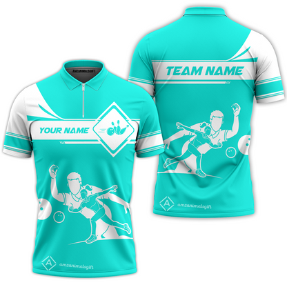 Customized Bowling Quarter-Zip Polo Shirt , Men And Women Playing Bowling Ball Quarter-Zip Polo Uniform Multicolor For Bowlers