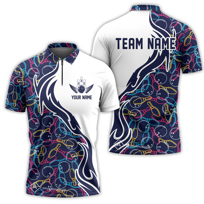 Customized Bowling Button Up Shirt, Skittles And Balls Outline Bowling Pattern Hawaiian Shirt Custom Name For Bowlers