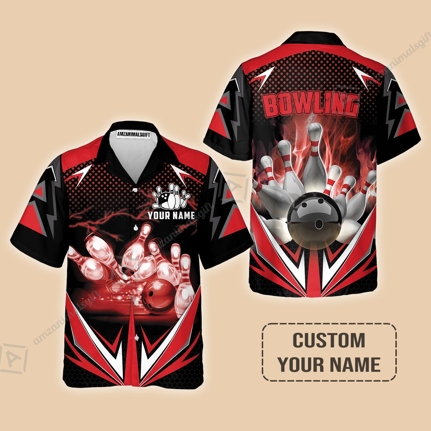 Customized Bowling Red Fire Hawaiian Shirt For Bowling Players, Bowling Team Uniform Shirts, Gift For Men, Bowling Lovers, Bowlers