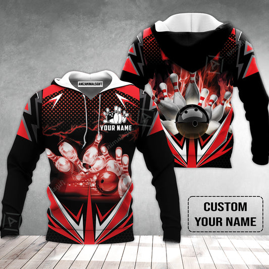 Customized Bowling Red Fire Hoodie For Bowling Players, Bowling Team Uniform Shirts, Gift For Men, Bowling Lovers, Bowlers