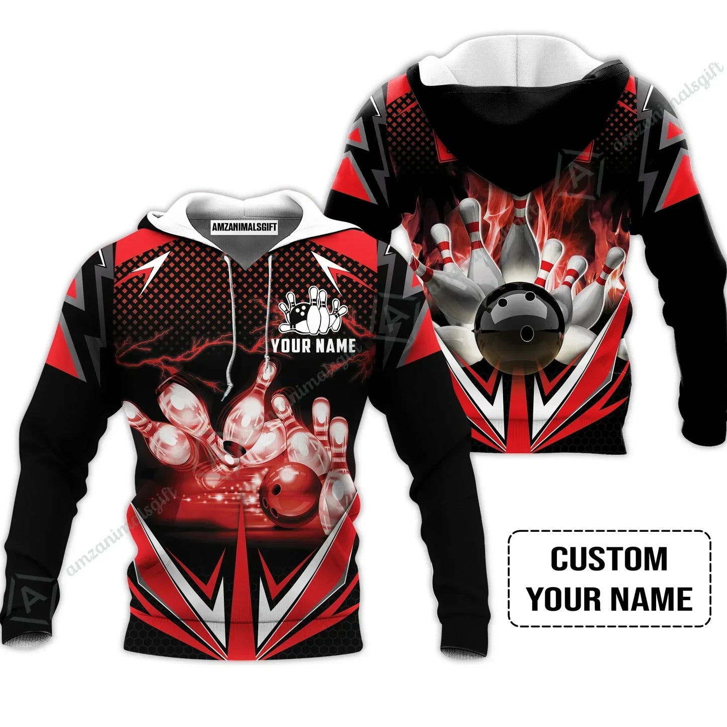 Customized Bowling Red Fire Sweatshirt For Bowling Players, Bowling Team Uniform Shirts, Gift For Men Women, Bowling Lovers, Bowlers