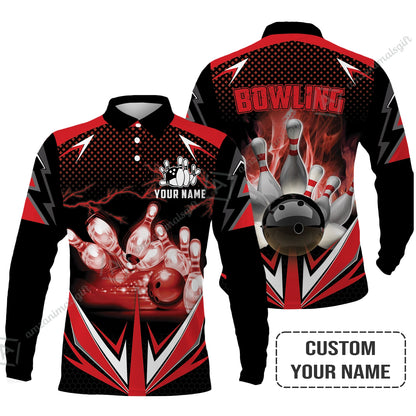 Customized Bowling Red Fire Women Polo Shirt For Bowling Players, Bowling Team Uniform Shirts, Gift For Men, Bowling Lovers, Bowlers