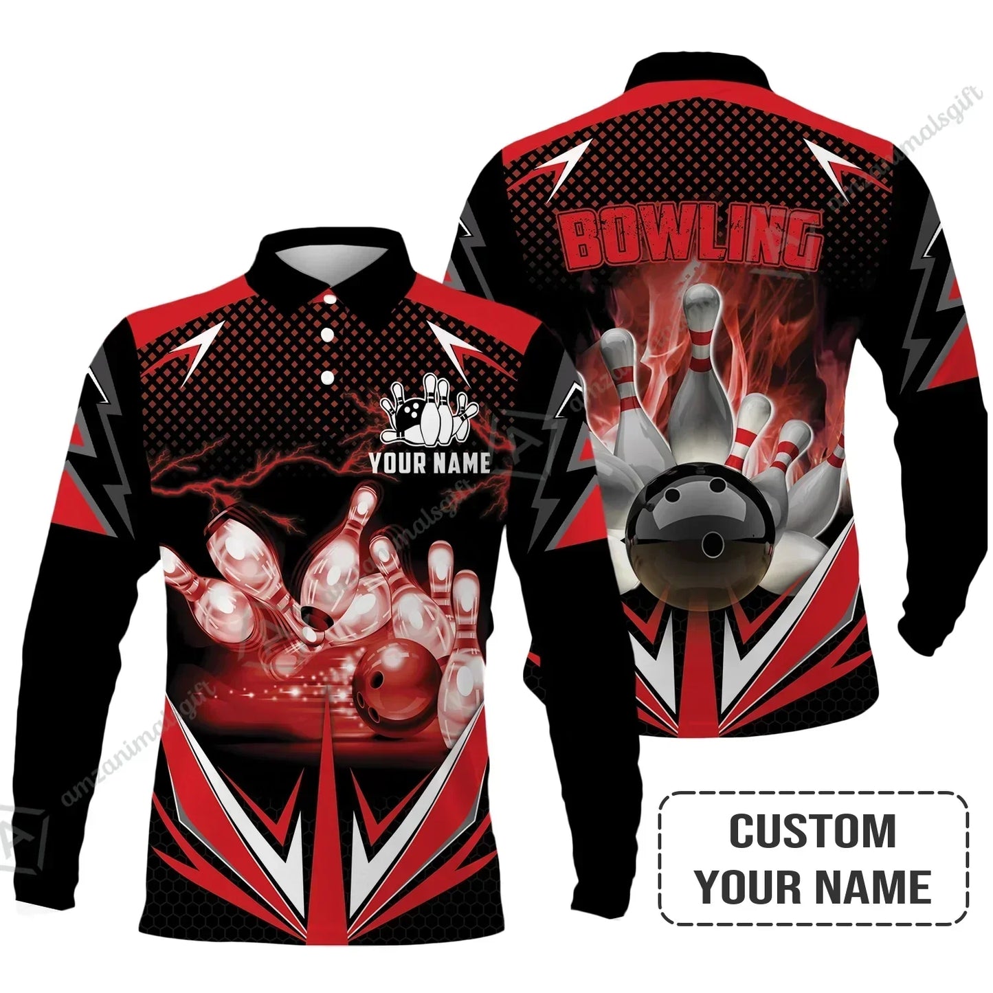 Customized Bowling Red Fire Hoodie For Bowling Players, Bowling Team Uniform Shirts, Gift For Men, Bowling Lovers, Bowlers