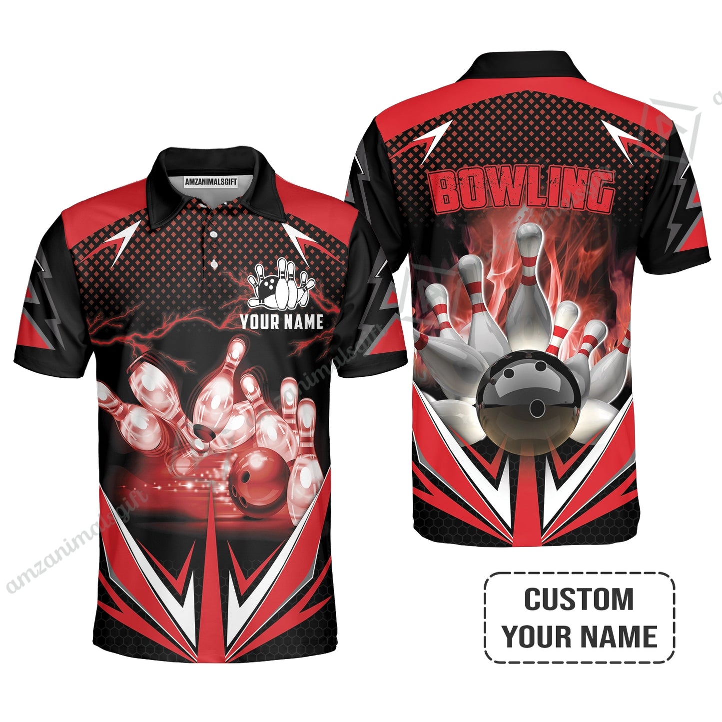 Customized Bowling Red Fire Women Polo Shirt For Bowling Players, Bowling Team Uniform Shirts, Gift For Men, Bowling Lovers, Bowlers