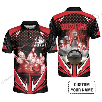 Customized Bowling Red Fire Women Polo Shirt For Bowling Players, Bowling Team Uniform Shirts, Gift For Men, Bowling Lovers, Bowlers