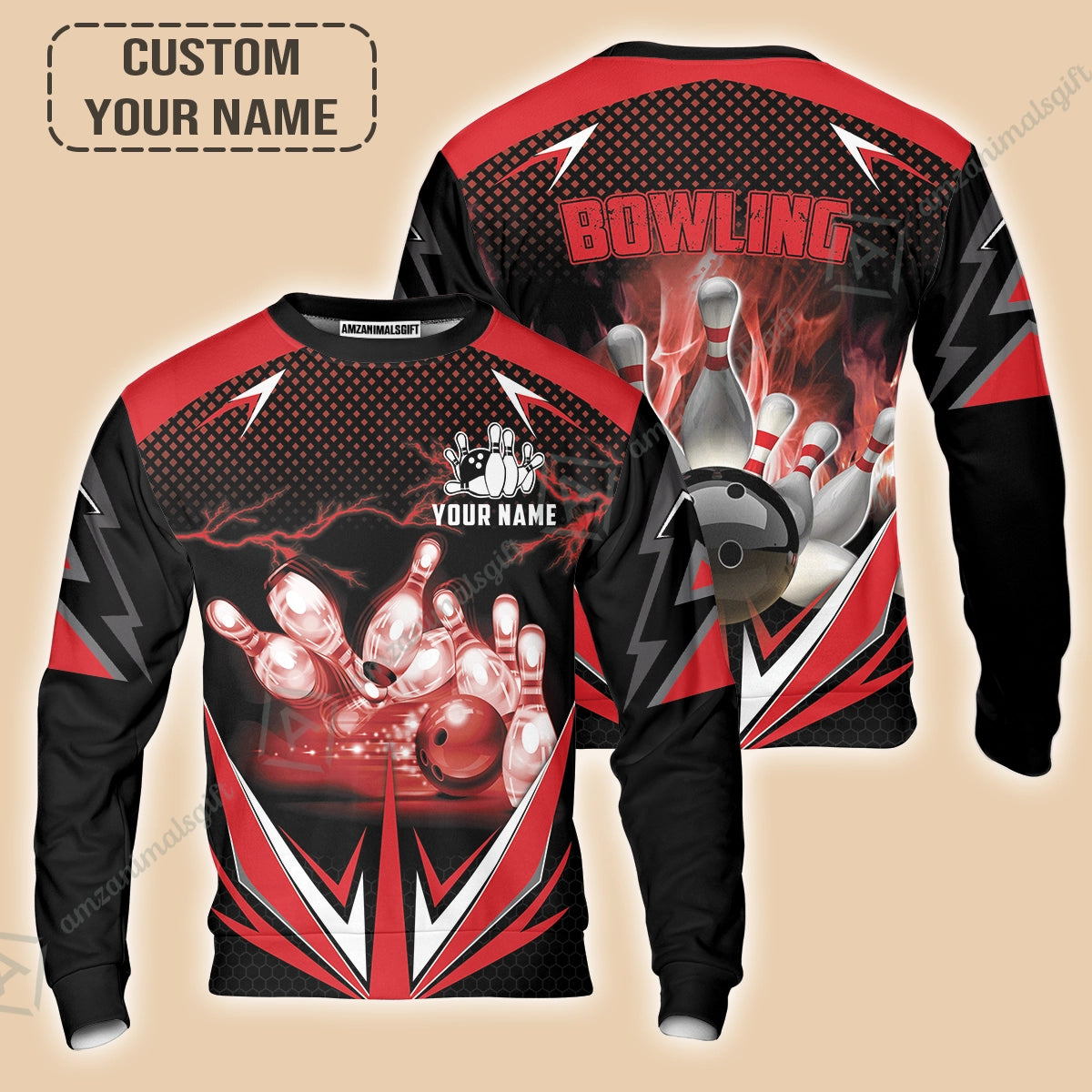 Customized Bowling Red Fire Sweatshirt For Bowling Players, Bowling Team Uniform Shirts, Gift For Men Women, Bowling Lovers, Bowlers